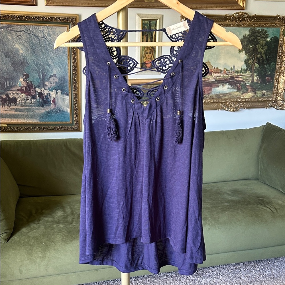 Altar'd State Navy Lace-Up Tank Top